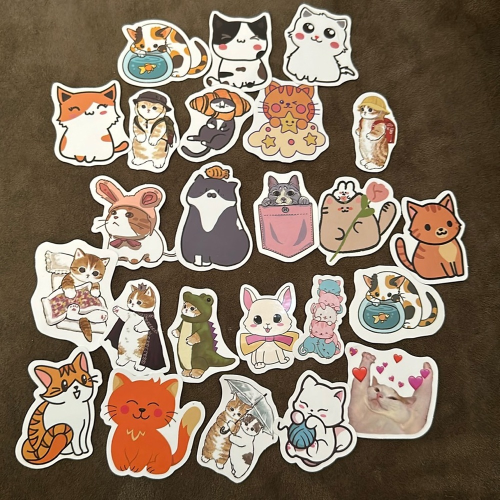 Set of 24 cat / kitten stickers - cute, fun, quirky